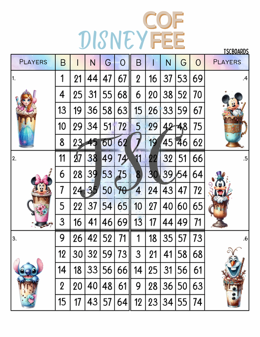 Disney Coffee Double Mega Block Bingo Board 1-75 Ball