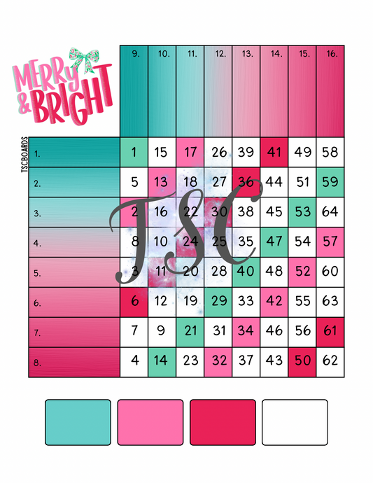 Merry & Bright Mini Grid Block Bingo Board 1-64 Ball