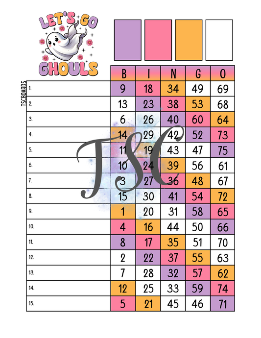 Let’s Go Ghouls Bingo Board 1-75 Ball