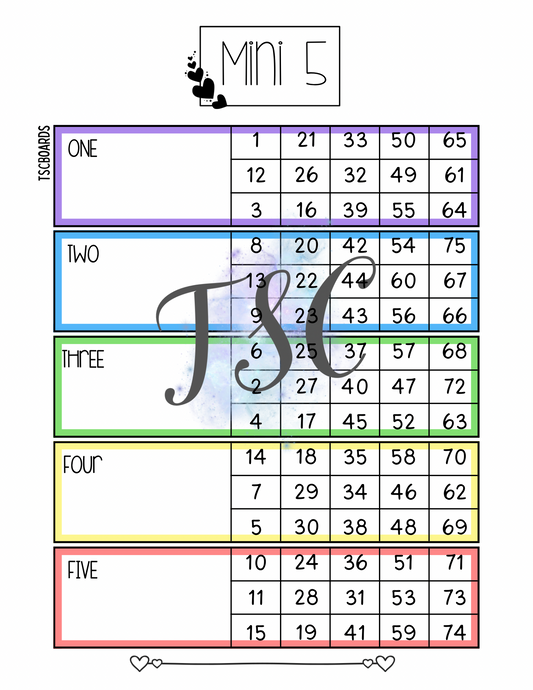 Mini 5 Block Bingo Board 1-75 Ball