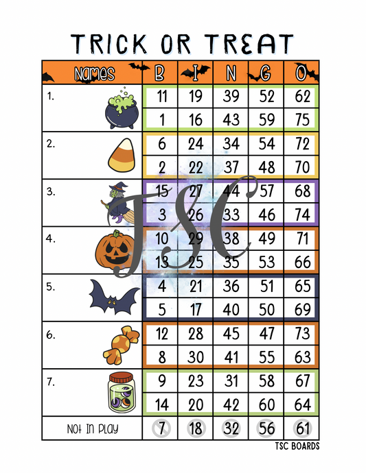 Trick Or Treat Mini Blocks Bingo Board 1-75 Ball