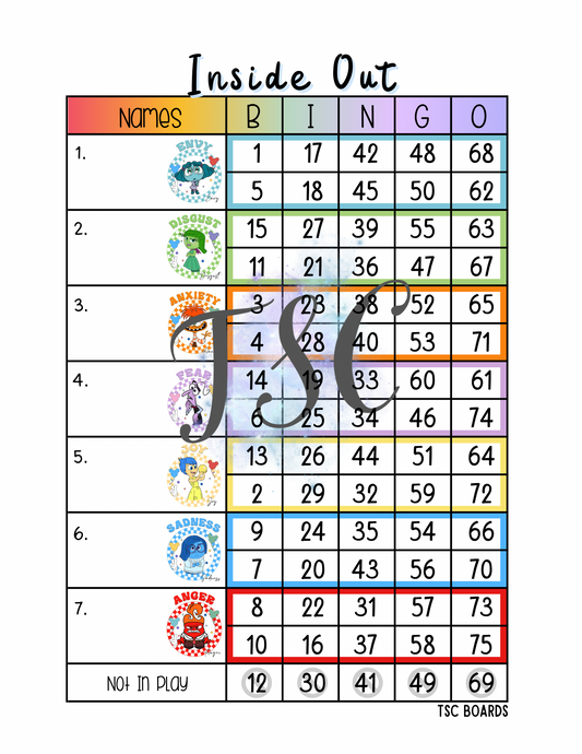 Inside Out Mini Blocks Bingo Board 1-75 Ball