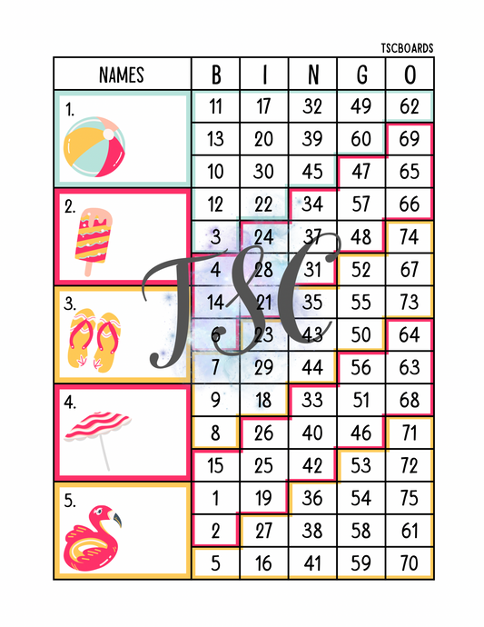 Tetris Summer Block Bingo Board 1-75 Ball