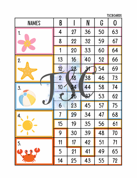 Tetris Beach Block Bingo Board 1-75 Ball