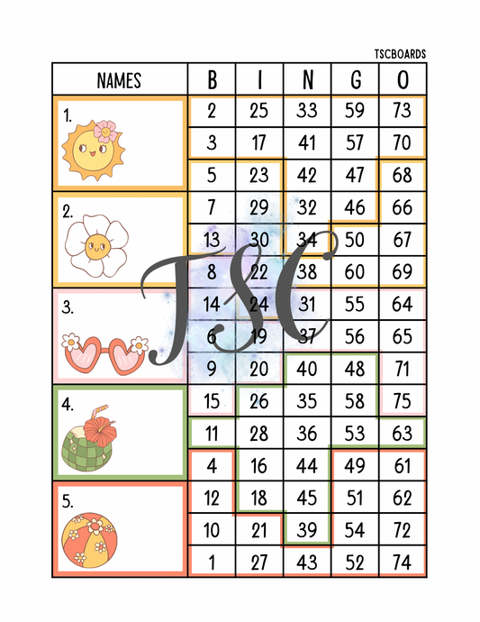 Tetris Groovy Summer Block Bingo Board 1-75 Ball