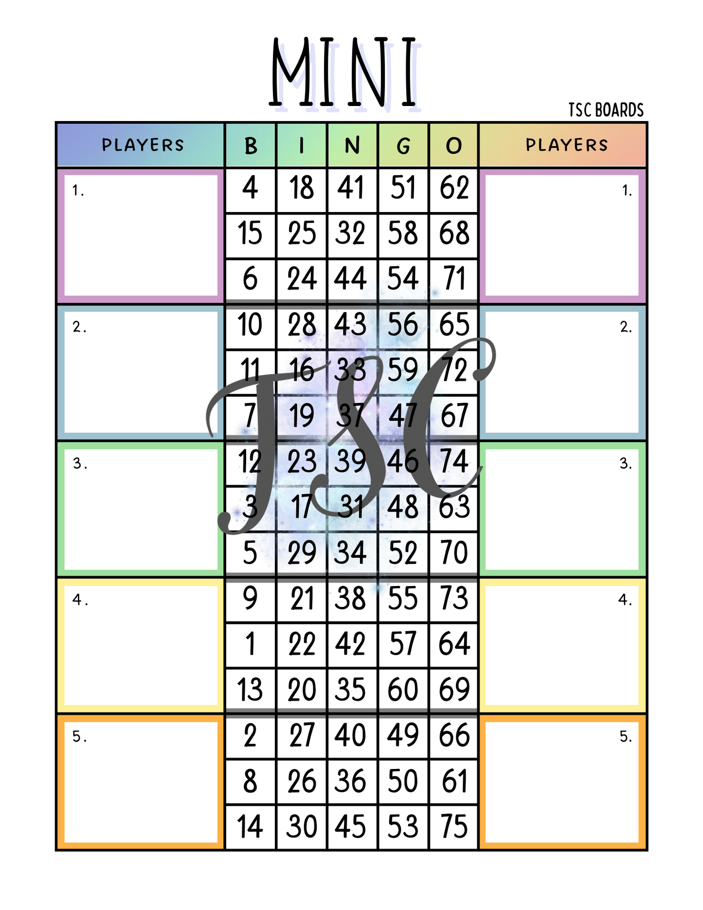 Mini Double Bingo Board 1-75 Ball