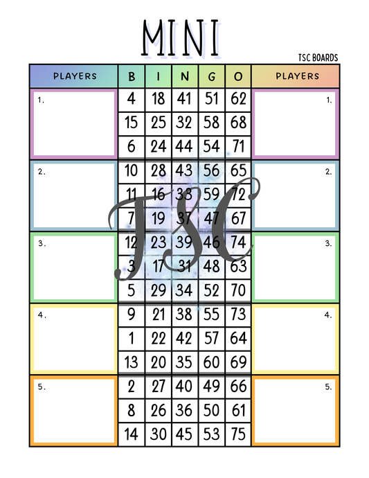 Mini Double Bingo Board 1-75 Ball