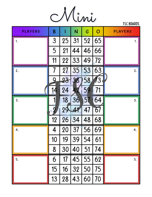 Mini Double Bingo Board 1-75 Ball