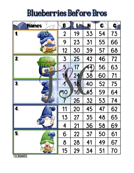Blueberries Before Bros Block Bingo Board 1-75 Ball