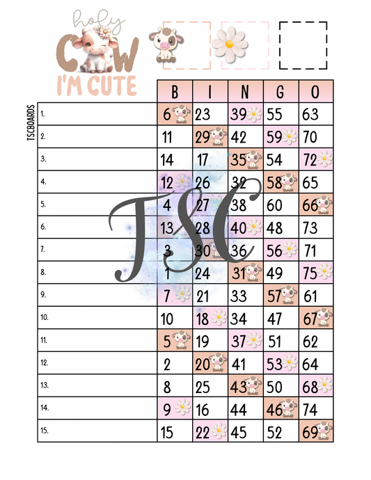 Holy Cow Im Cute Bingo Board 1-75 Ball