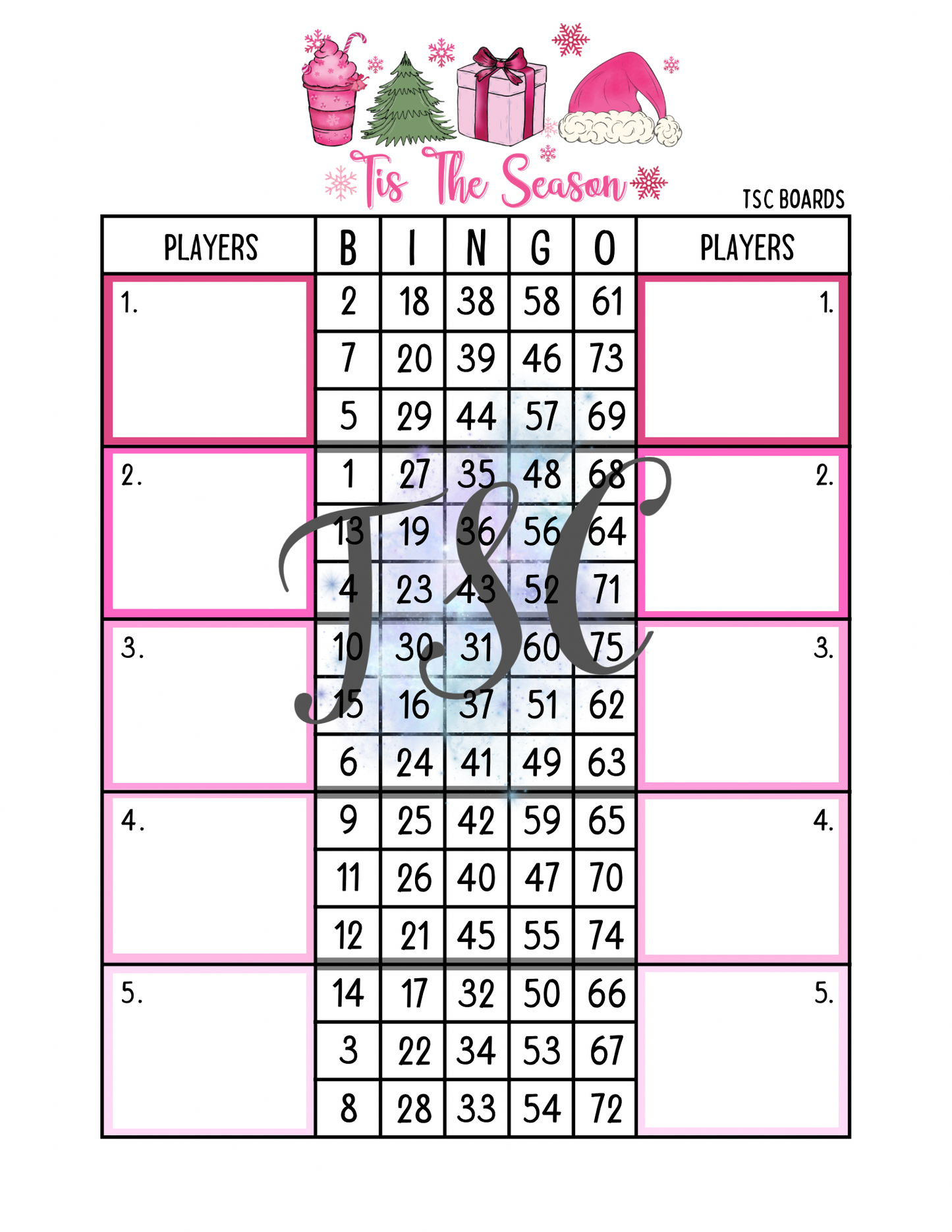 Tis The Season Buddy Block Bingo Board 1-75 Ball