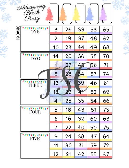 Advancing Block Party Main Bingo Board 1-75 Ball