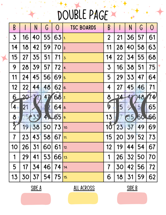 Double Page Bingo Board 1-75 Ball