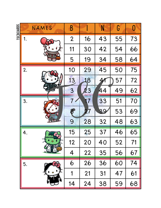 Hello Kitty Halloween Block Bingo Board 1-75 Ball