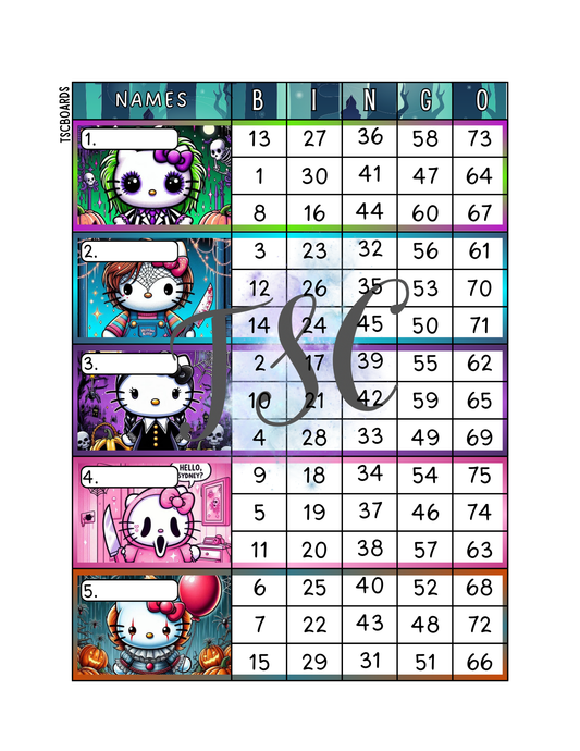 Spooky Hello Kitty Block Bingo Board 1-75 Ball