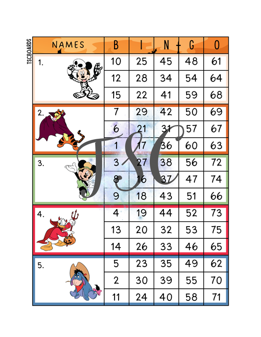 Mickey’s Halloween Block Bingo Board 1-75 Ball