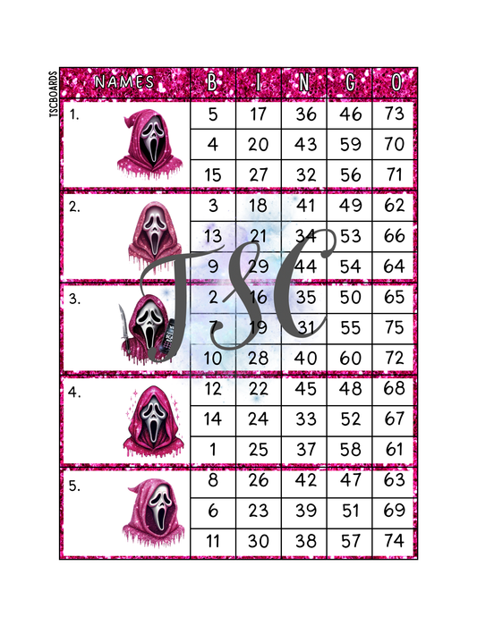 Glitter Ghostface Block Bingo Board 1-75 Ball