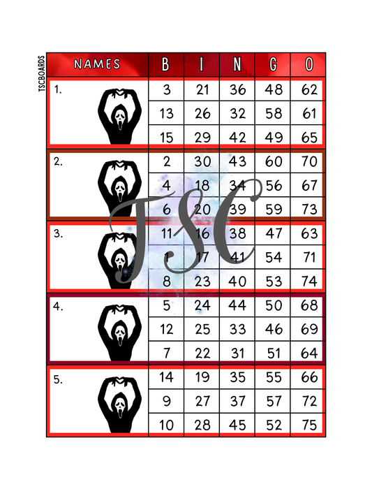 Ghostface <3 Block Bingo Board 1-75 Ball