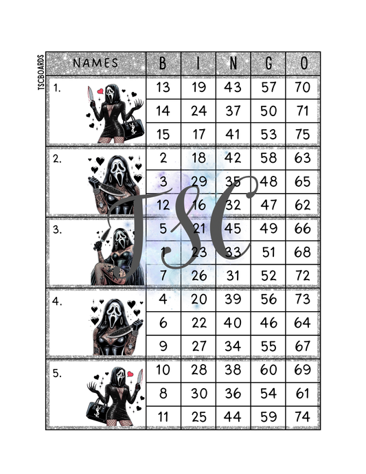 Ghostface Lady Block Bingo Board 1-75 Ball