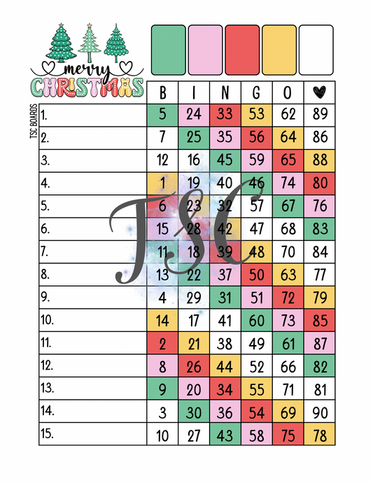 Merry Christmas Bingo Board 1-90 Ball