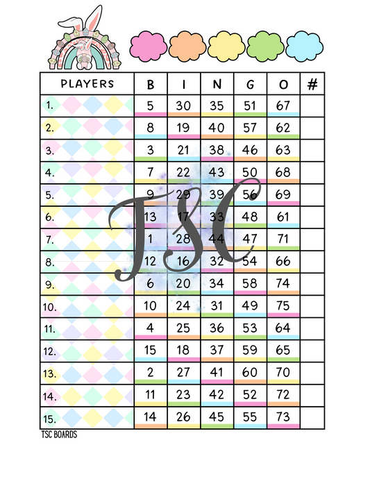 Easter Rainbow Bingo Board 1-75 Ball