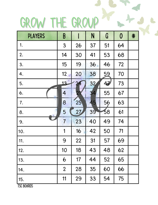 Grow The Group Bingo Board 1-75 Ball