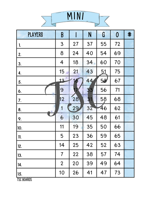 Mini Blue Bingo Board 1-75 Ball