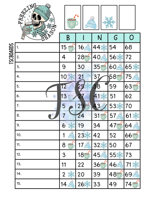 Freezing Season Bingo Board 1-75 Ball