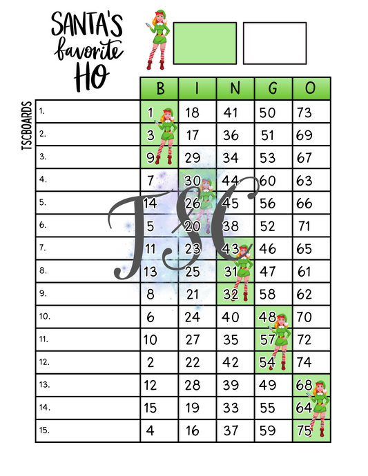 Santa’s Favorite Ho Bingo Board 1-75 Ball