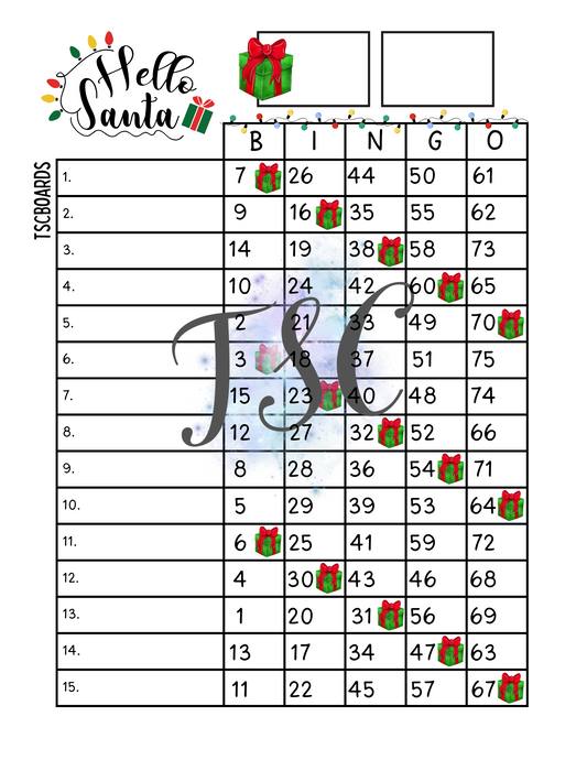 Hello Santa Bingo Board 1-75 Ball