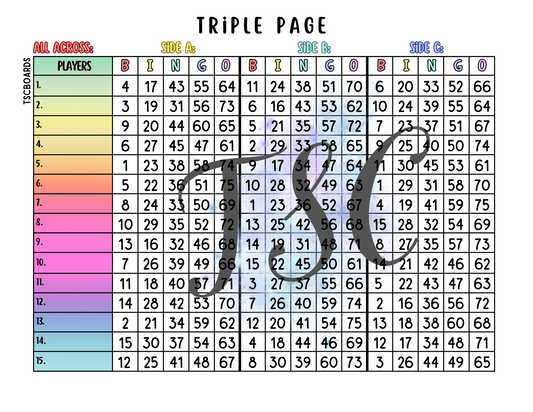 Triple Page Bingo Board 1-75 Ball 1-15 Line