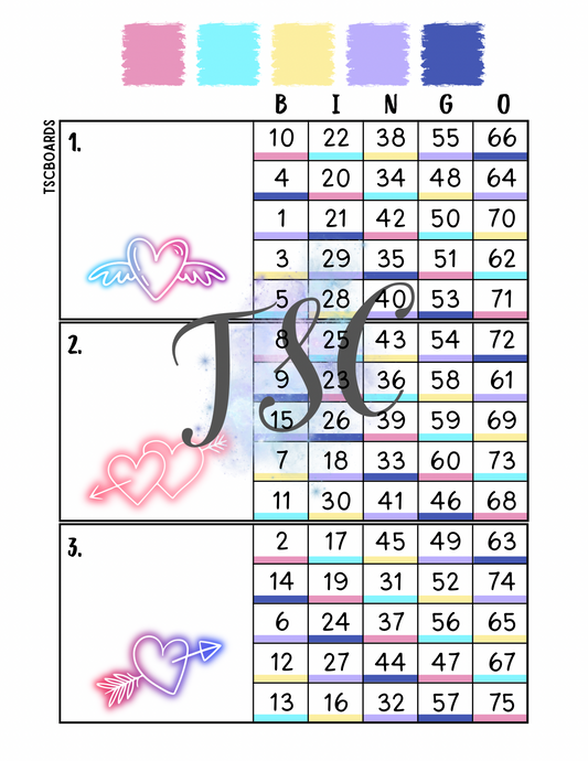 Neon Heart Mega Blocks Bingo Board 1-75 Ball