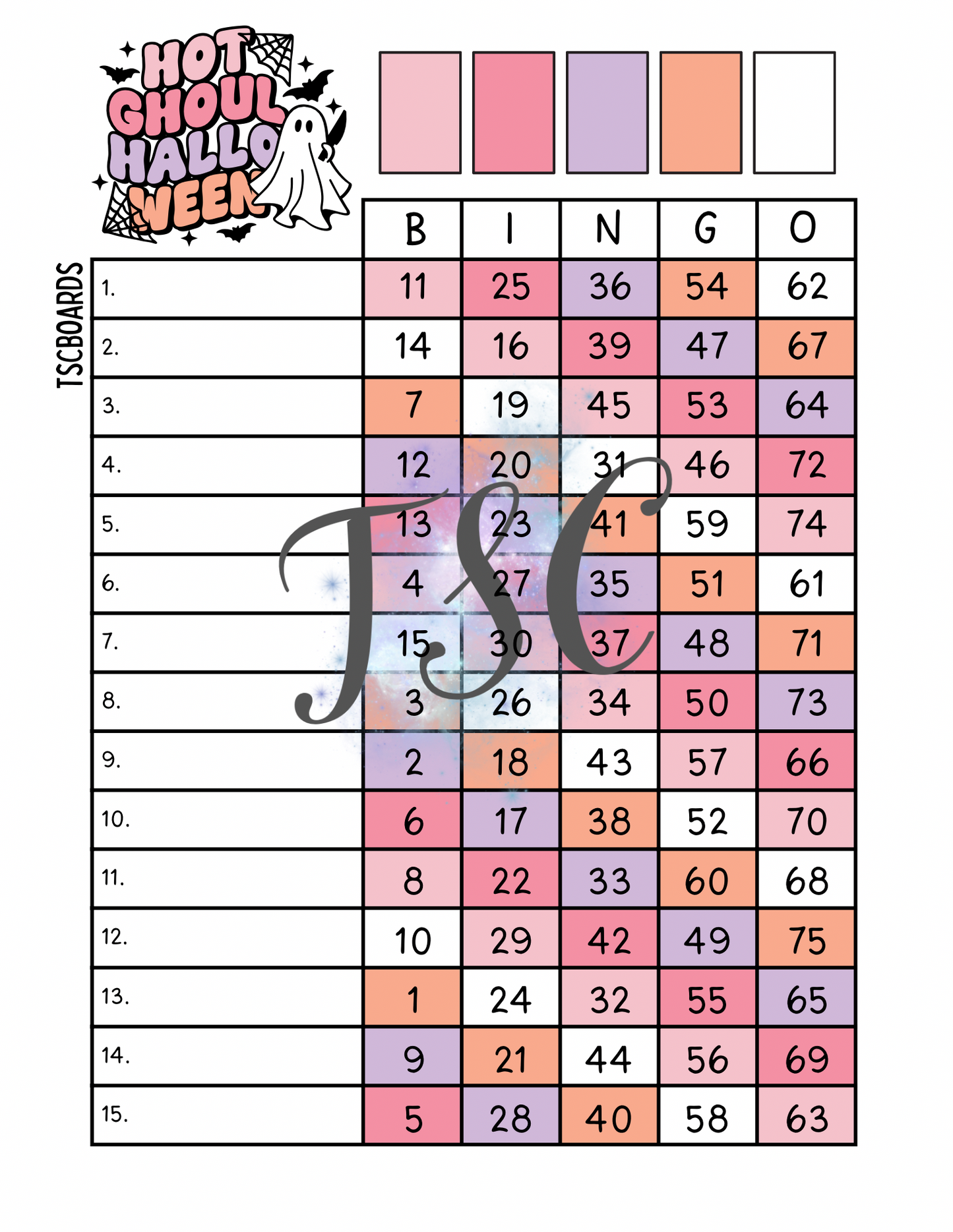 Hot Ghoul Halloween Bingo Board 1-75 Ball