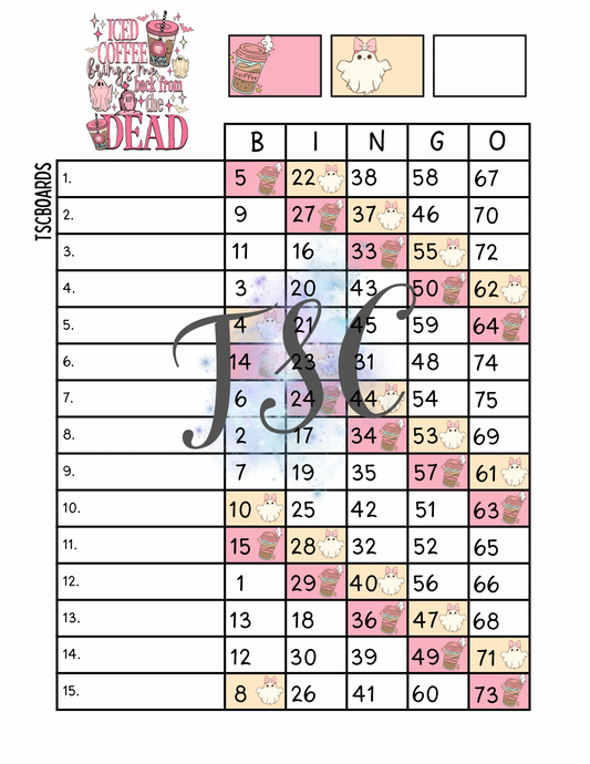 Iced Coffee Brings Me Back From The Dead Bingo Board 1-75 Ball