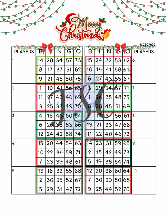 Merry Christmas Double Block Bingo Board 1-75 Ball