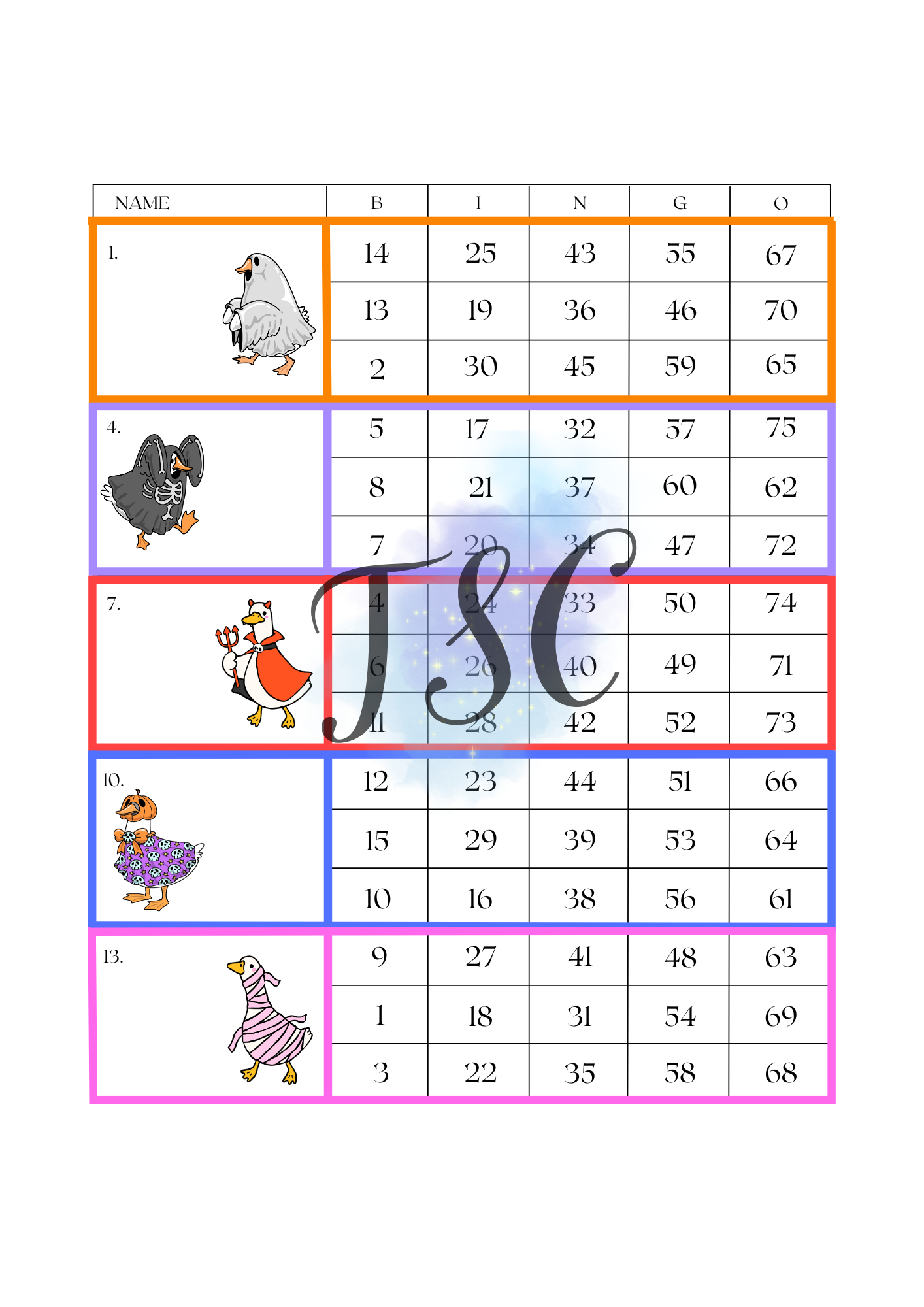 Ducks Halloween Blocks 1-75 Ball