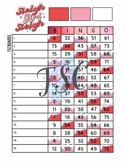 Sleigh Girl Sleigh Bingo Board 1-75 Ball