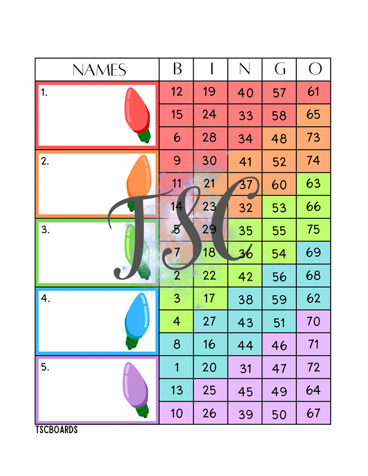 Christmas Lights Tetris Block Bingo Board 1-75 Ball