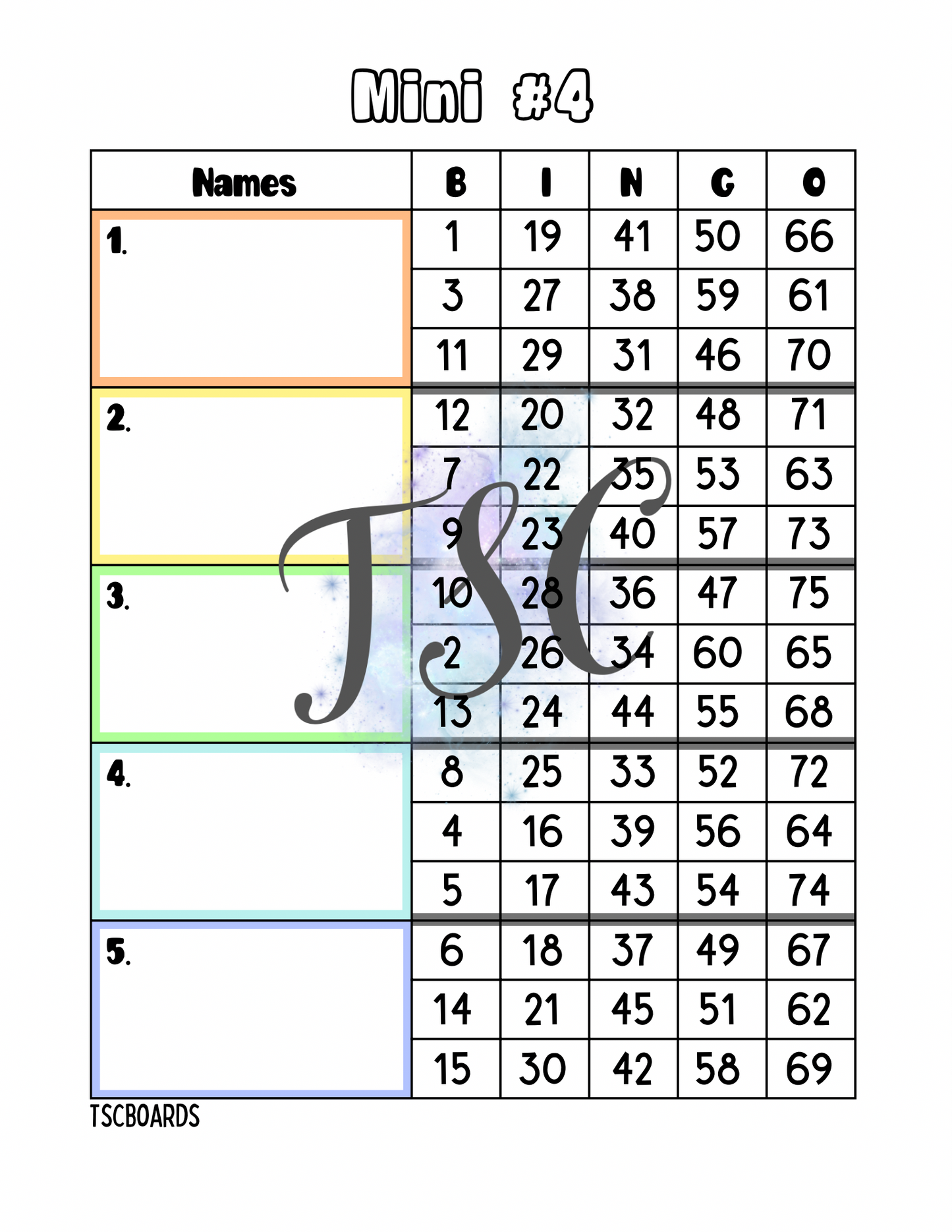 Mini #4 Block Bingo Board 1-75 Ball