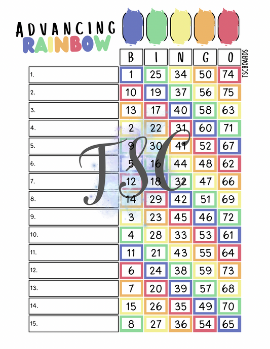 Advancing Rainbow Main Bingo Board 1-75 Ball