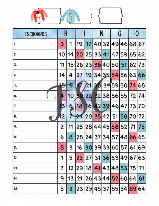 Ugly Christmas Sweater Double Action Bingo Board 1-75 Ball