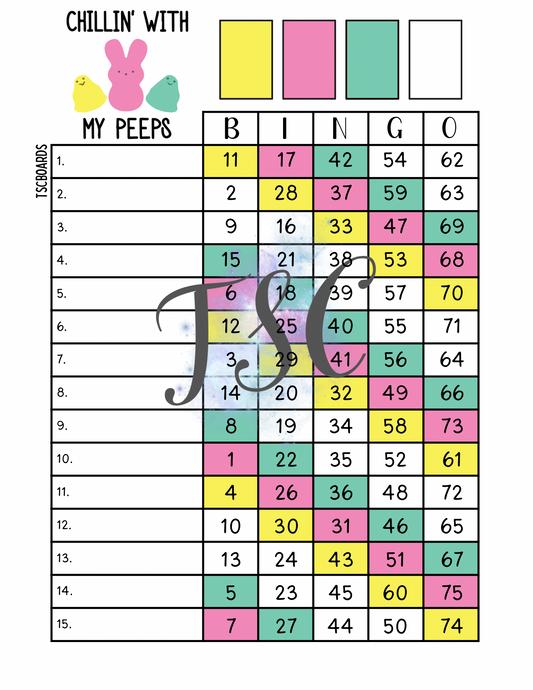 Chillin’ With My Peeps Bingo Board 1-75 Ball