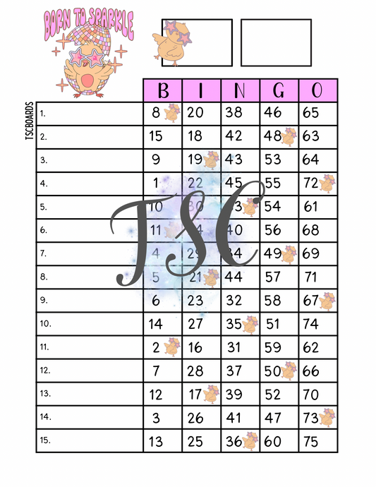 Born To Sparkle Bingo Board 1-75 Ball