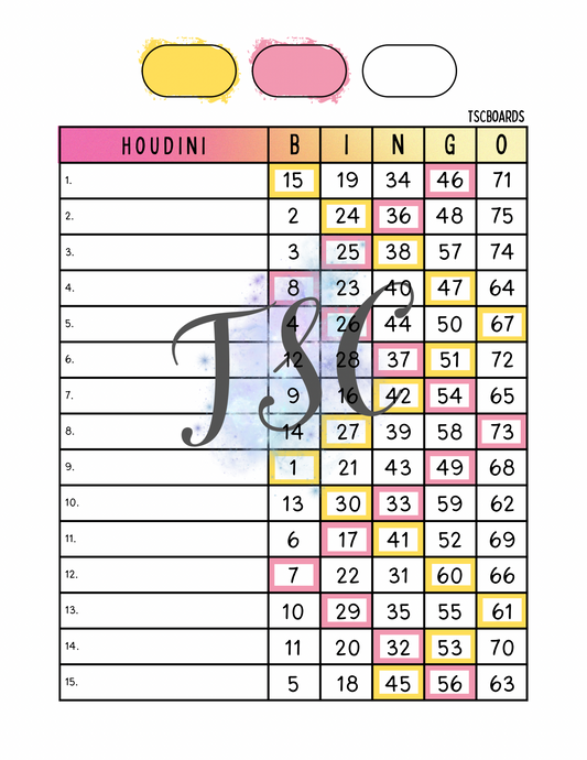 Houdini Bingo Board 1-75 Ball