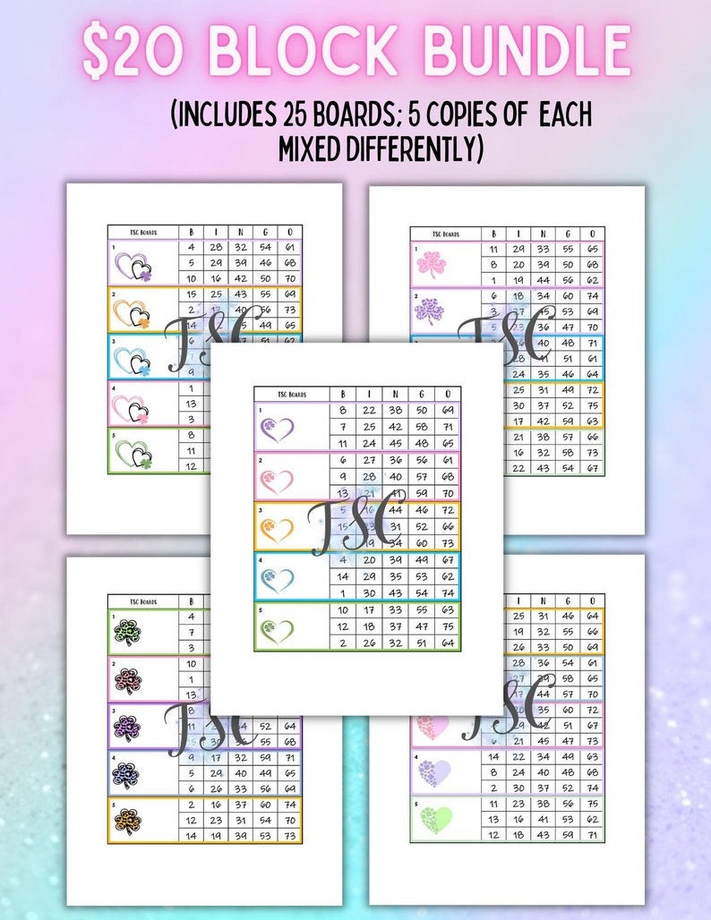 Block Bundle 25 Bingo Boards 1-75 Ball