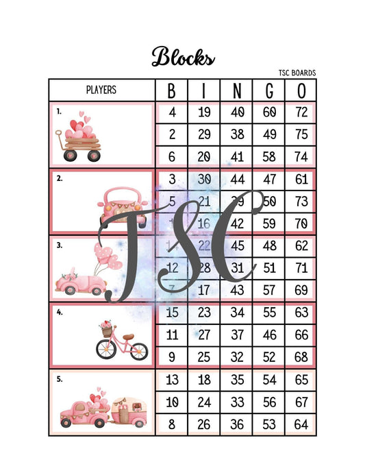 Valentine Block Bingo Board 1-75 Ball