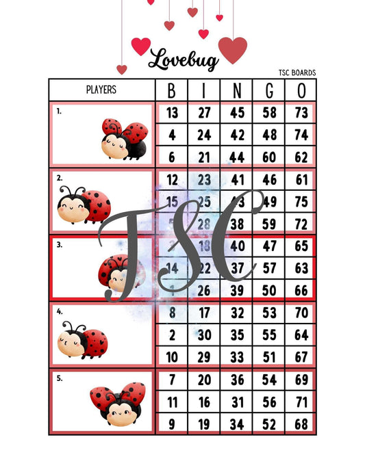 Love Bug Block Bingo Board 1-75 Ball