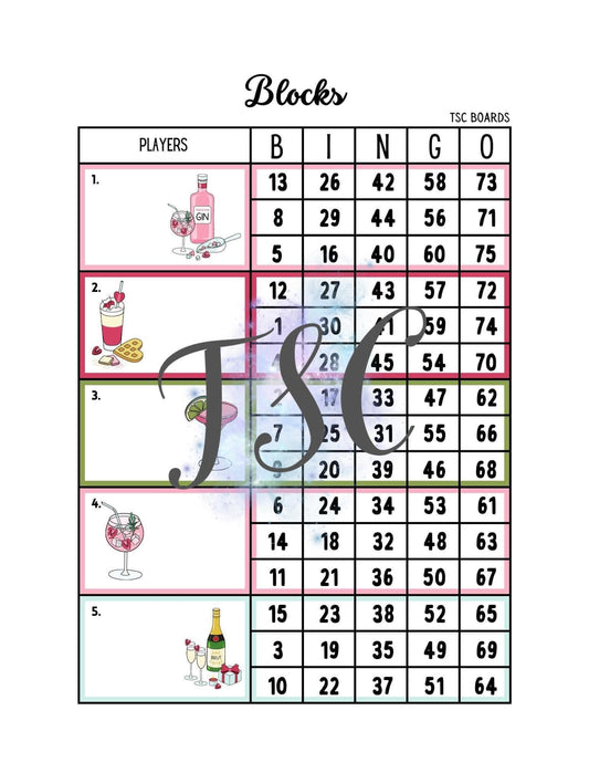 Drinks Block Bingo Board 1-75 Ball