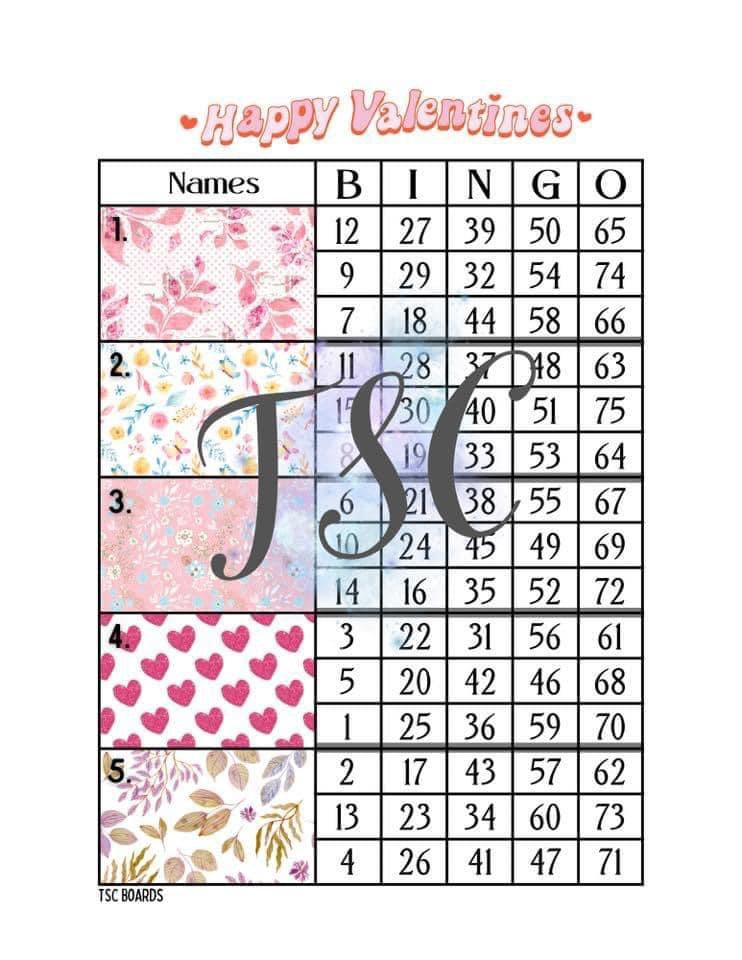 Happy Valentines Block Bingo Board 1-75 Ball