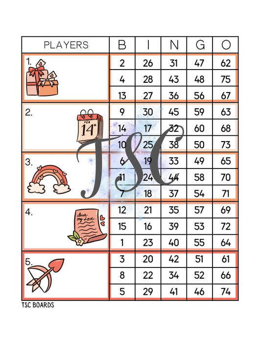 Feb 14th Block Bingo Board 1-75 Ball